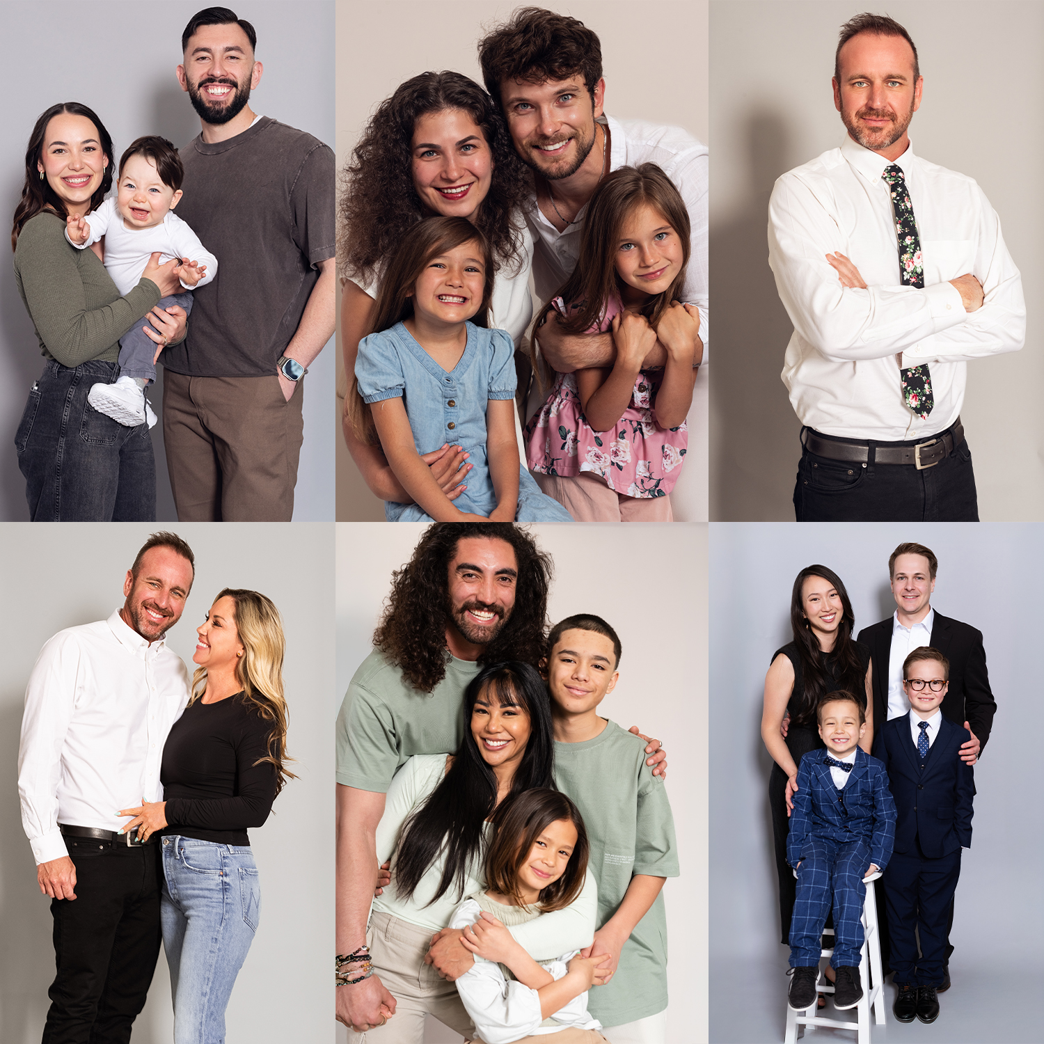 Family Package 4 (2-3 hours, 5 wardrobe changes and includes group & individual photos for every person) $697.35 w/tax *Recommended to get your entire family portfolio completed with main casting eligible looks*